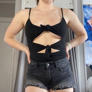 Black tie-front bodysuit